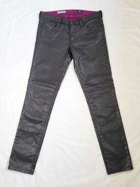 ADRIANO GOLDSCHMIED The Legging Super Skinny Burgundy Wine Wax Coated Pants 29